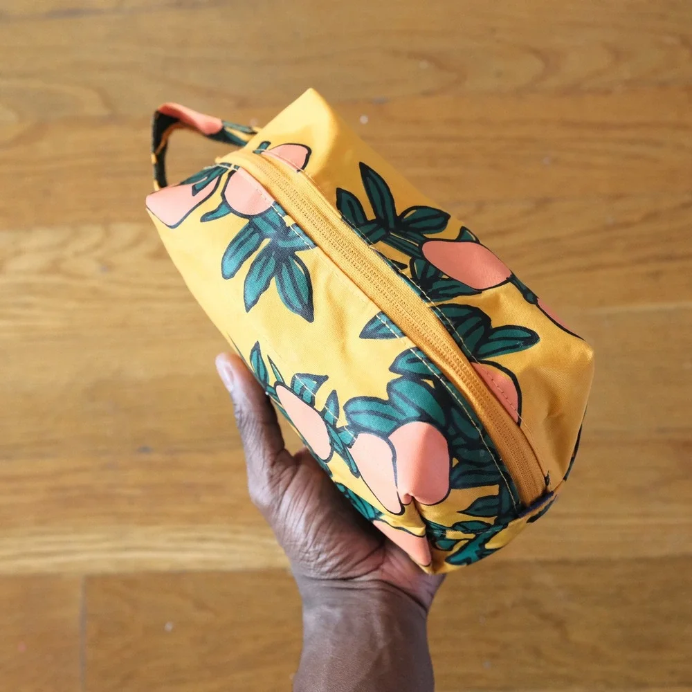 BAGGU Orange Tree Dopp Kit Yellow Fruit Print Recycled Nylon Travel Bag OS